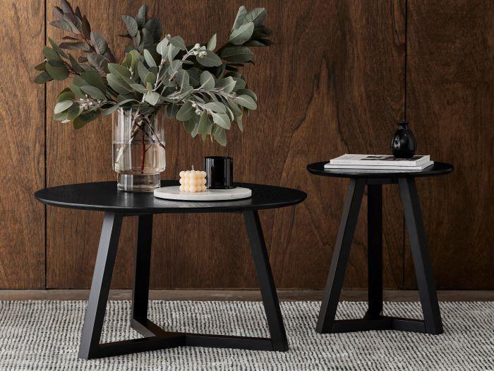 Cannes 2PCE Round Hardwood Coffee and Side Table Set | Black | Shop Online or Instore | B2C Furniture