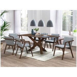Cruz Hardwood Dining Set | Rustic Walnut & Grey Chairs | 7 Pieces | Shop Online or Instore | B2C Furniture