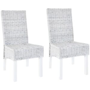 Dining Chairs 2 pcs Grey Kubu Rattan and Mango Wood