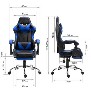 Gaming Chair Office Chair Computer PU Executive Racing Recliner Back Foot Rest Blue