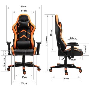 Gaming Chair Office Chair Computer PU Executive Racing Recliner Backrest Armrest Black and Orange