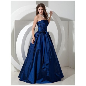 Bridesmaid Dresses Long Royal Blue Taffeta Evening Dress Floor Length Strapless A Line Pleated Prom Dress