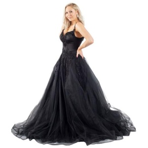 Gothic Black Wedding Dresses A-Line Sleeveless Lace With Train Bridal Dress Free Customization