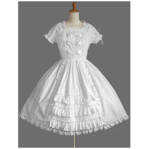 Gothic Lolita Dress OP Bow Tie Pleated Cotton Lolita One Piece Dress