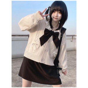 Lolita Sweater Cardigan Pink Bows Polyester Long Sleeves Spring Lolita Outwears