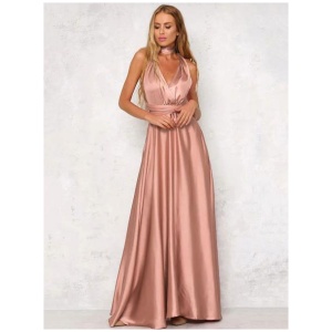 Maxi Dress V-Neck Sleeveless Satin Fabric Sexy Floor Length Dress