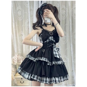 Pre-Sale Idol clothes Lolita JSK Dress Red Plaid Pattern Sleeveless Ruffles Bows Lace Up Lolita Jumper Skirt