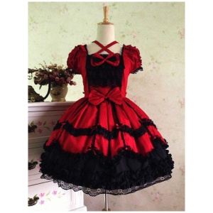 Rococo Lolita Dress JSK Lace Ruffles Bow Decor Pleated Cotton Lolita Jumper Skirt