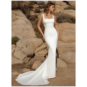 Simple Wedding Dress 2023 Mermaid Square Neck Sleeveless Bridal Gowns Free Customization