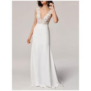 Simple Wedding Dress A-Line V-Neck Sleeveless Lace Bridal Gowns Free Customization