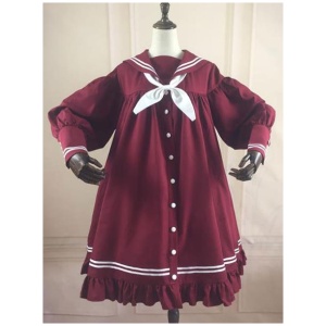 Sweet Lolita OP Dress Knotted Ruffle Button Balloon Sleeve Lolita One Piece Dresses