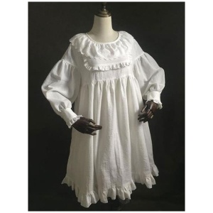 Sweet Lolita OP Dress Ruffles White Balloon Sleeve Lolita One Piece Dresses