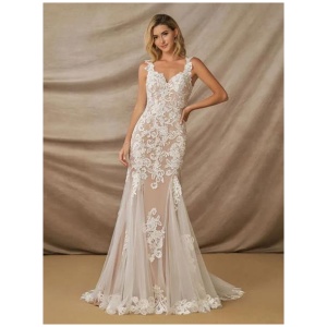 Wedding Dress V-Neck Sleeveless Lace With Train Bridal Gowns Free Customization