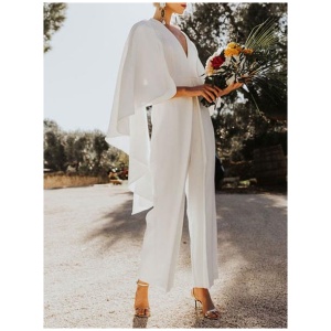 White Wedding Jumpsuit A-Line V-Neck Half Sleeves Bridal Jumpsuits Free Customization