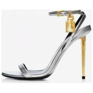 Women's Ankle Strap Stiletto Heel Sandals Gold Prom Shoes With Lock