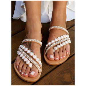 Women's Jeweled Flat Beach Wedding Sandals