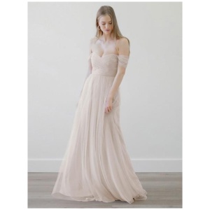 Bridesmaid Dresses A-Line Floor-Length Zipper Tulle Wedding Party Dress