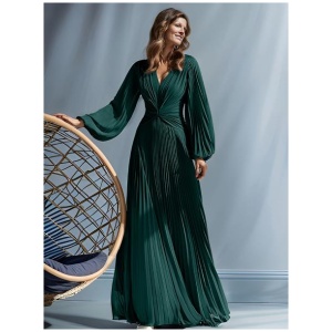 Party Dress For Mother Of The Bride V-Neck Long Sleeves A-Line Pleated Floor-Length Guest Dresses For Wedding