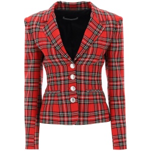 ALESSANDRA RICH wool single-breasted jacket with tartan motif