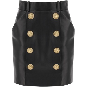 BALMAIN lamb leather mini skirt with ornamental buttons