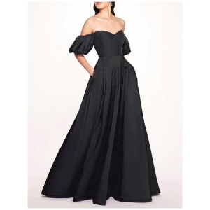 Black Wedding Dresses Taffeta Short Natural Waist Floor-Length Bridal Dress