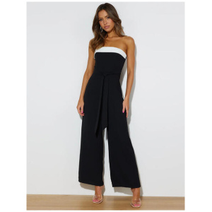 Contrast Jumpsuits Color Block Off The Shoulder Belted Backless Romper