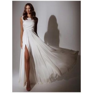 Simple Wedding Dress A-Line Jewel Neck Sleeveless Split Front Bridal Dresses