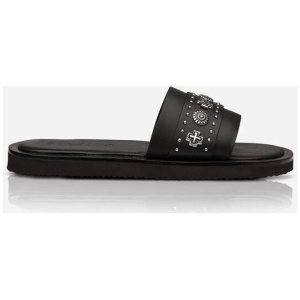 Sol Sana Sale | Women's Cleo Slide Black/Silver | EU 36 | Leather Slides | Afterpay Available