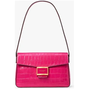 Katy Croc-Embossed Medium Shoulder Bag