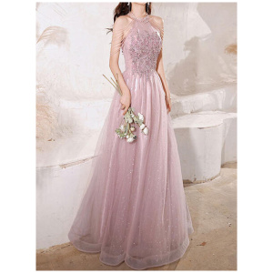 Prom Dress A-Line Halter Lace Sleeveless Pageant Dresses