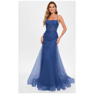 Prom Dress Tulle Strapless Mermaid Sleeveless Applique Party Dresses