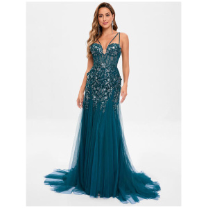 Prom Dress Tulle Strapless Mermaid Sleeveless Sequins Party Dresses