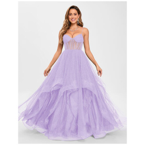 Prom Dress Tulle V-Neck Princess Silhouette Sleeveless Wedding Guest Dresses