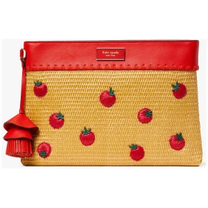 Roma Embellished Tomato Straw Clutch