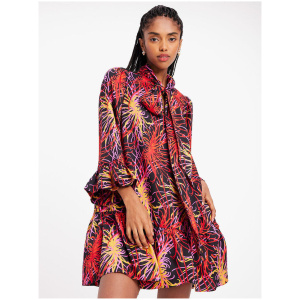 Winter Chrysanthemum Tie-Neck Dress