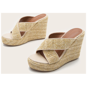 Women's Cane Wedge Sandals Platform Open Toe Criss Cross Sandal Slides