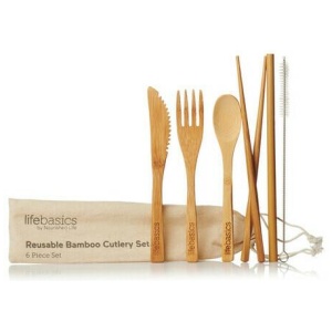 Life Basics Reusable Bamboo Cutlery Set - 6 Piece | Nourished Life