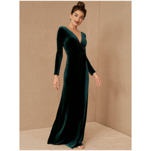 Burgundy Evening Dress 2024 A-Line V-Neck Long Sleeve Velour Floor-Length Formal Dresses Wedding Guest Dresses Free Customization