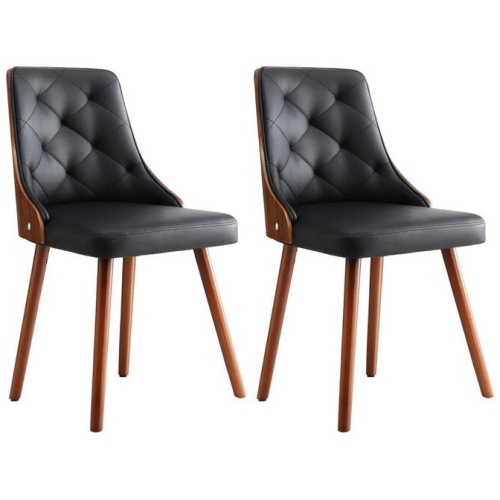 1 Set of 2 Dining Chairs Black PU