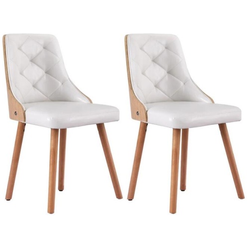 1 Set of 2 Dining Chairs White PU