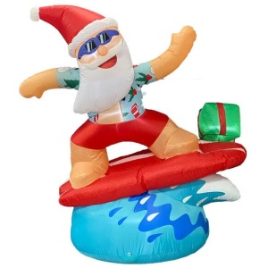 1.8m Inflatable Surfing Santa with LED Lights for Christmas Beach Decor