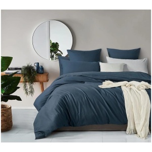100% (3Pcs) Cotton Vintage Washed Bed Quilt Cover Set - Dark Indigo - King Size