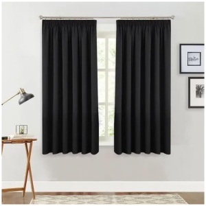 100% Blockout Curtain 137x160cm PINCH PLEAT Blackout High Level Fabric Black