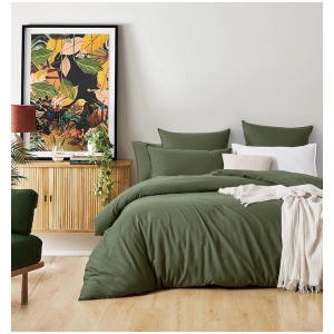 100% Cotton Vintage Washed Bed Quilt Cover Set (2Pcs) - Khaki Green - Single