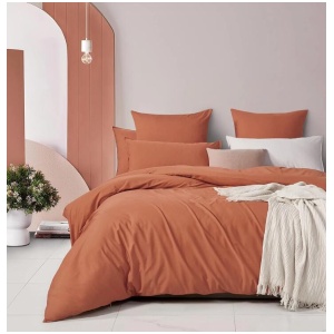 100% Cotton Vintage Washed Bed Quilt Cover Set (3Pcs) - Brick - King Size