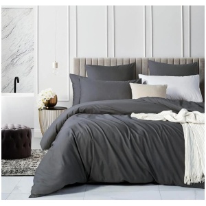 100% Cotton Vintage Washed Bed Quilt Cover Set (3Pcs) - Charcoal - King Size