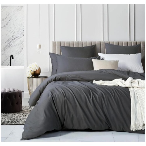 100% Cotton Vintage Washed Bed Quilt Cover Set (3Pcs) - Charcoal - King Size