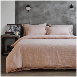 100% French Flax Linen Vintage Washed Soft Quilt Cover Set - Pink - King