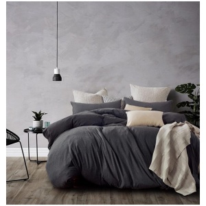 100% Jersey Cotton Quilt Cover Set - Black Marble - Queen