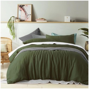 100% Linen Olive Quilt Cover Set King